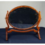 GOOD QUALITY REPRODUCTION LINE INLAID MAHOGANY TOILET SWING MIRROR, the oval, bevel edged plate