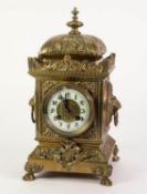 EARLY TWENTIETH CENTURY EMBOSSED BRASS MANTLE CLOCK BY JAPY FERES, the 4? Arabic dial powered by a