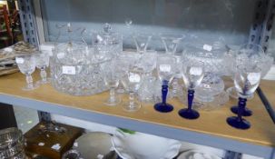 QUANTITY OF GLASS WARES VARIOUS TO INCLUDE; VASES, BISCUIT BARREL, DRINKING GLASSES ETC...