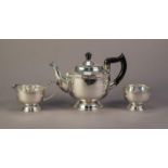 THREE PIECE VINERS ELECTROPLATED PEDESTAL TEA SET, of circular form with slender floral borders