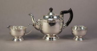 THREE PIECE VINERS ELECTROPLATED PEDESTAL TEA SET, of circular form with slender floral borders