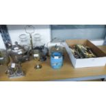 QUANTITY OF ELECTROPLATE VARIOUS TO INCLUDE; CUTLERY, TEAPOT, SALT AND PEPPER ETC...