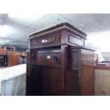 A VICTORIAN PIANO STOOL WITH LIFT-UP LID AND AN OBLONG WALL MIRROR (2)