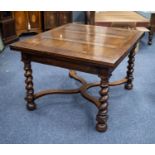 SEVENTEENTH CENTURY OAK LARGE DRAW-LEAF DINING TABLE AND SET OF EIGHT CROMWELLIAN STYLE DINING