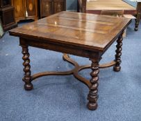 SEVENTEENTH CENTURY OAK LARGE DRAW-LEAF DINING TABLE AND SET OF EIGHT CROMWELLIAN STYLE DINING