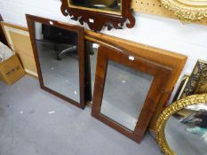 A MAHOGANY OBLONG MIRROR AND TWO SMALLER MAHOGANY FRAMED WALL MIRRORS (3)