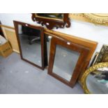 A MAHOGANY OBLONG MIRROR AND TWO SMALLER MAHOGANY FRAMED WALL MIRRORS (3)