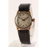 VINTAGE CRYSLER GOLD PLATED CASED WRISTWATCH with arabic dial and leather strap