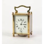 LATE NINETEENTH CENTURY FRENCH GILT BRASS CARRIAGE CLOCK WITH ALARM, RETAILED BY JOHN WANAMAKER, the