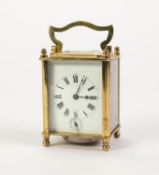 LATE NINETEENTH CENTURY FRENCH GILT BRASS CARRIAGE CLOCK WITH ALARM, RETAILED BY JOHN WANAMAKER, the