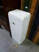 A WHITE MARBLE OBLONG PLINTH, 1?10? HIGH (ORIGINALLY BASE TO A TABLE LAMP)