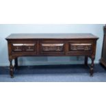 LATE SEVENTEENTH CENTURY OAK DRESSER, the moulded oblong top above three frieze drawers, each with