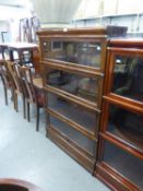 A FOUR PART EARLY TWENTIETH CENTURY MAHOGANY GLOBE WERNICKE TYPE SECTIONAL BOOKCASE WITH PLAIN UP