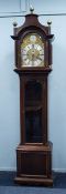 EARLY TWENTIETH CENTURY MAHOGANY MUSICAL LONGCASE CLOCK, the 12 ¼? brass dial with silvered