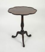 MODERN GEORGIAN STYLE MAHOGANY SNAP TOP OCCASIONAL TABLE, the scalloped top with moulded border, set