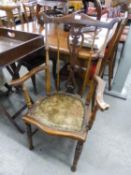 AN EDWARDIAN BEECHWOOD OPEN ARMCHAIR