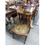 AN EDWARDIAN BEECHWOOD OPEN ARMCHAIR