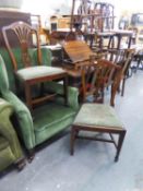 A SET OF FOUR EARLY TWENTIETH CENTURY HEPPLEWHITE REVIVAL PIERCED SPLAT-BACK SINGLE DINING CHAIRS,