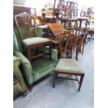 A SET OF FOUR EARLY TWENTIETH CENTURY HEPPLEWHITE REVIVAL PIERCED SPLAT-BACK SINGLE DINING CHAIRS,