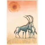 POST-WAR ETCHING WITH AQUATINT PRINTED IN COLOUR Sable Antelope Indistinctly signed in pencil and