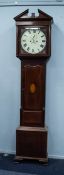 EARLY NINETEENTH CENTURY INLAID MAHOGANY LONGCASE CLOCK, the 14? painted circular dial with