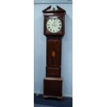 EARLY NINETEENTH CENTURY INLAID MAHOGANY LONGCASE CLOCK, the 14? painted circular dial with