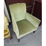 PRE-WAR EASY ARMCHAIR, WITH SQUARE BACK, ON SQUARE TAPERING FRONT SUPPORTS