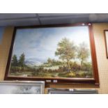 A LARGE MODERN OIL PAINTING ON CANVAS, EXTENSIVE LANDSCAPE WITH TREES