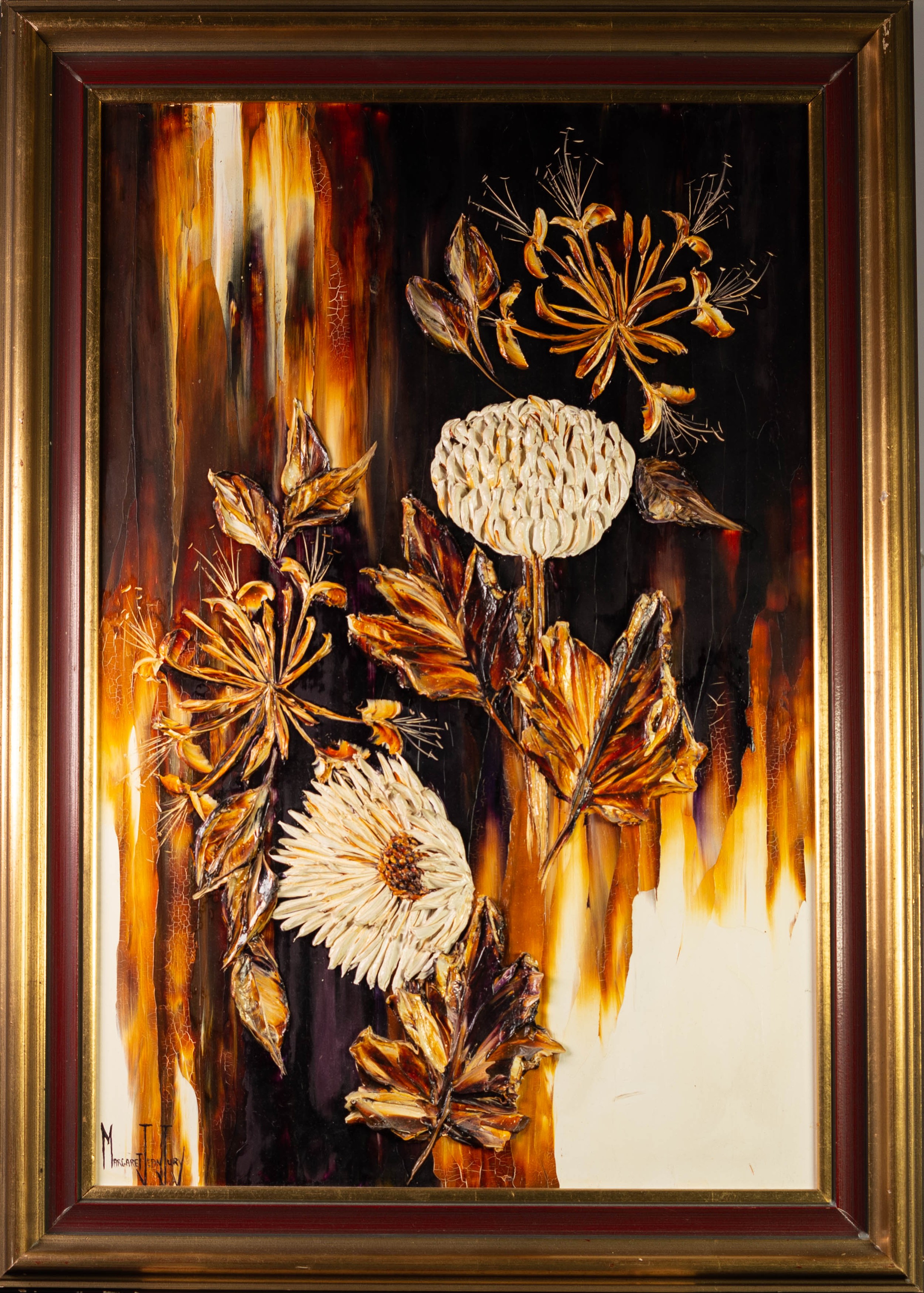 MARGARET JEAN JURY (TWENTIETH CENTURY) PAIR OF IMPASTO OIL PAINTINGS ON CANVAS Flowers Signed - Image 4 of 4