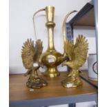 A BRASS EASTERN COFFEE POT/EWER AND A MATCHING PAIR OF EAGLES  (3)