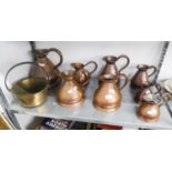 A COMPOSITE SET OF EIGHT VICTORIAN AND LATER COPPER IMPERIAL ALE MEASURES, 1 GALLON AND SMALLER,