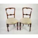 PAIR OF VICTORIAN INLAID WALNUT SINGLE DINING CHAIRS, each with open back above a bow fronted
