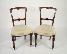 PAIR OF VICTORIAN INLAID WALNUT SINGLE DINING CHAIRS, each with open back above a bow fronted