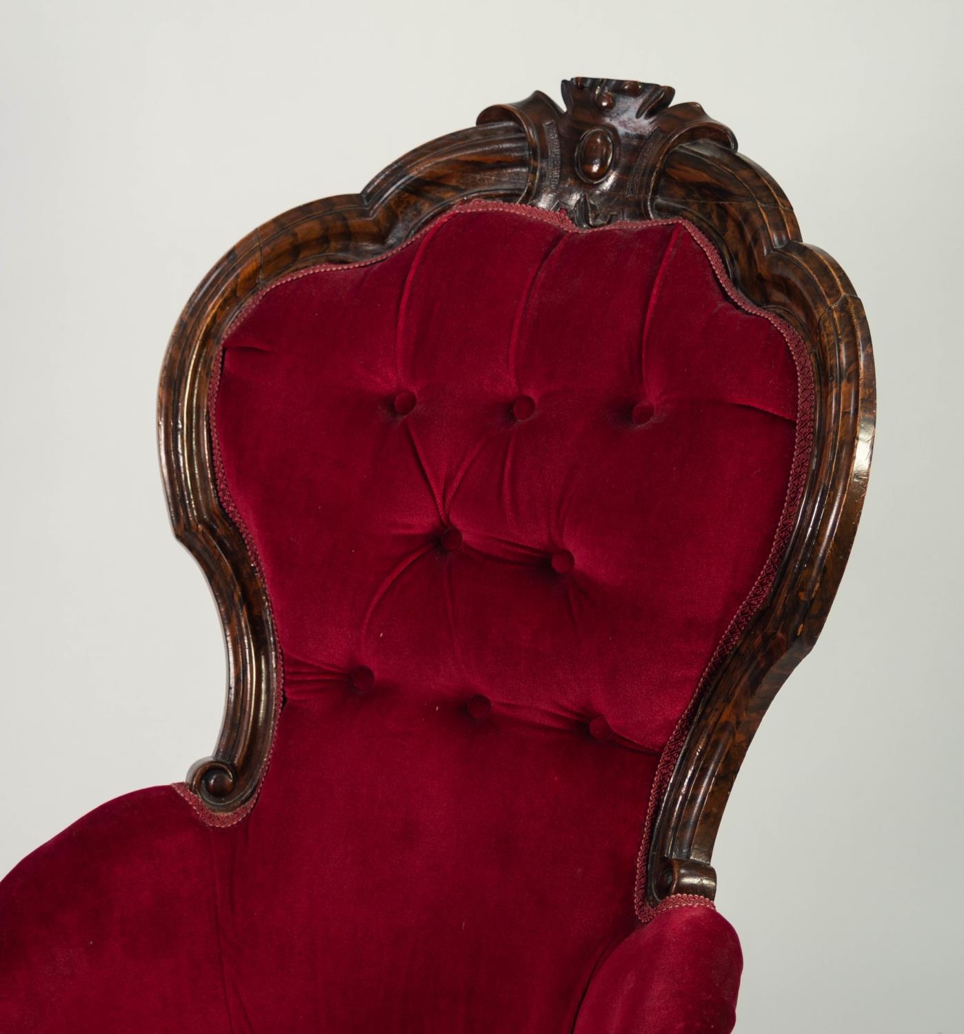 NINETEENTH CENTURY CARVED WALNUT, GRAIN PAINTED AS ROSEWOOD, LADY?S EASY ARMCHAIR, the buttoned - Image 2 of 2