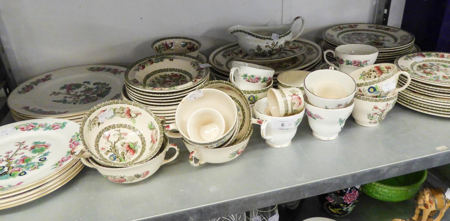 'INDIAN TREE' PATTERN TEA AND DINNER SERVICE OF 64 PIECES AND A BONE CHINA TEA CUP AND SAUCER