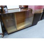 A MAHOGANY SMALL BOOKCASE, WITH GLASS SLIDING DOORS AND END CUPBOARD