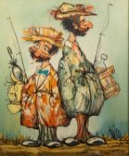 W.RYAN? (TWENTIETH/TWENTY FIRST CENTURY) IMPASTO OIL PAINTING ON CANVAS Comical study of two anglers