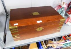 A NINETEENTH CENTURY BRASS BOUND MAHOGANY WRITING BOX