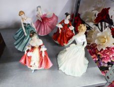 FIVE ROYAL DOULTON FIGURES 'JOANNE', HN 4202, 'ELAINE', HN 3307, 'SARAH' HN 3978, 'STEPHANIE' HN