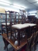 THREE EARLY TWENTIETH CENTURY MAHOGANY CHIPPENDALE REVIVAL SINGLE DINING CHAIRS, WITH OPENWORK SPLAT