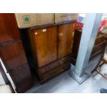 YEW-WOOD TV CABINET, TWO CUPBOARDS ABOVE FALL FRONT