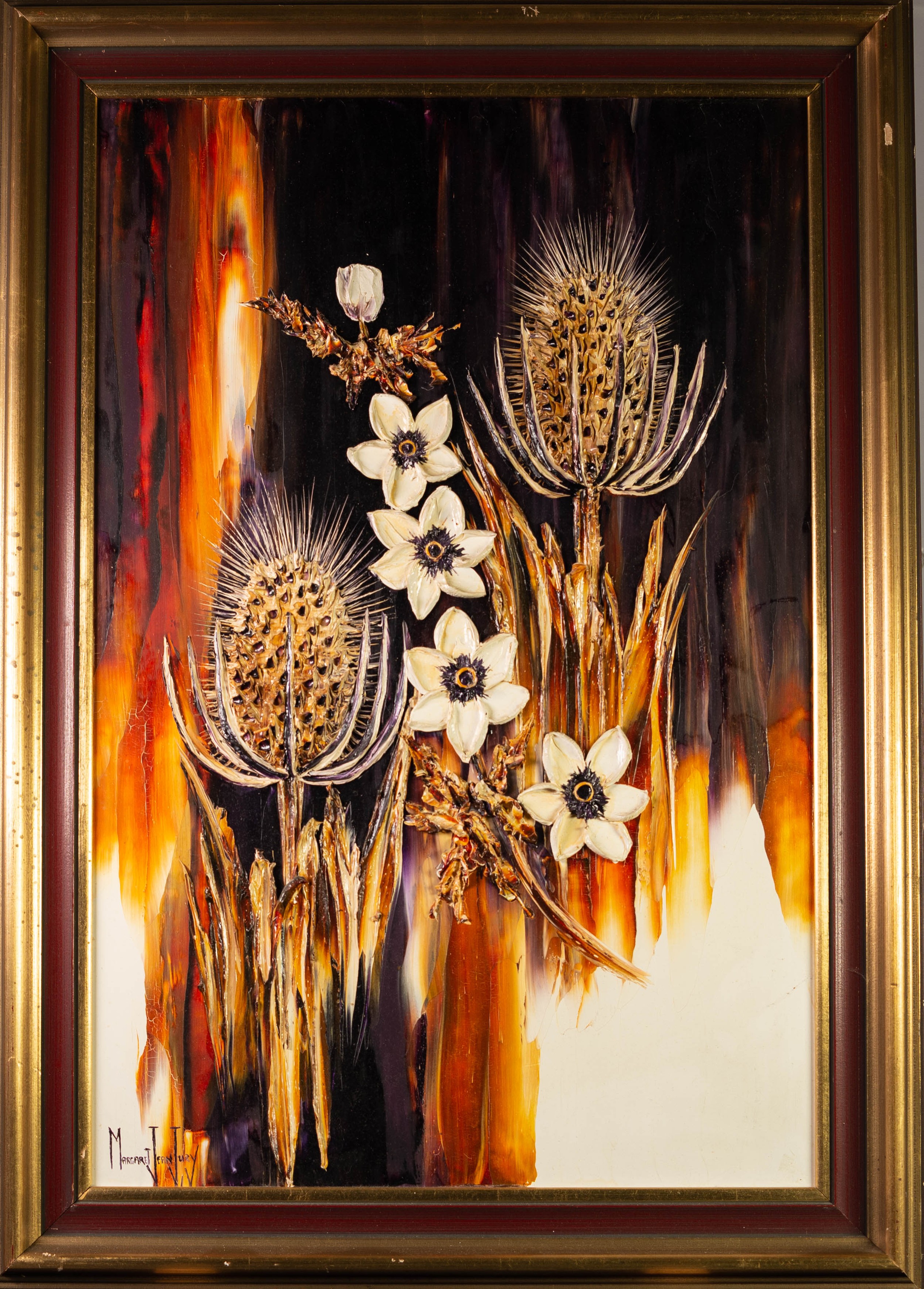 MARGARET JEAN JURY (TWENTIETH CENTURY) PAIR OF IMPASTO OIL PAINTINGS ON CANVAS Flowers Signed - Image 2 of 4