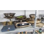 QUANTITY OF EARLY TWENTIETH CENTURY AND LATER ELECTROPLATE INCLUDING; TWO HANDLE GALLERY TRAY, TWO