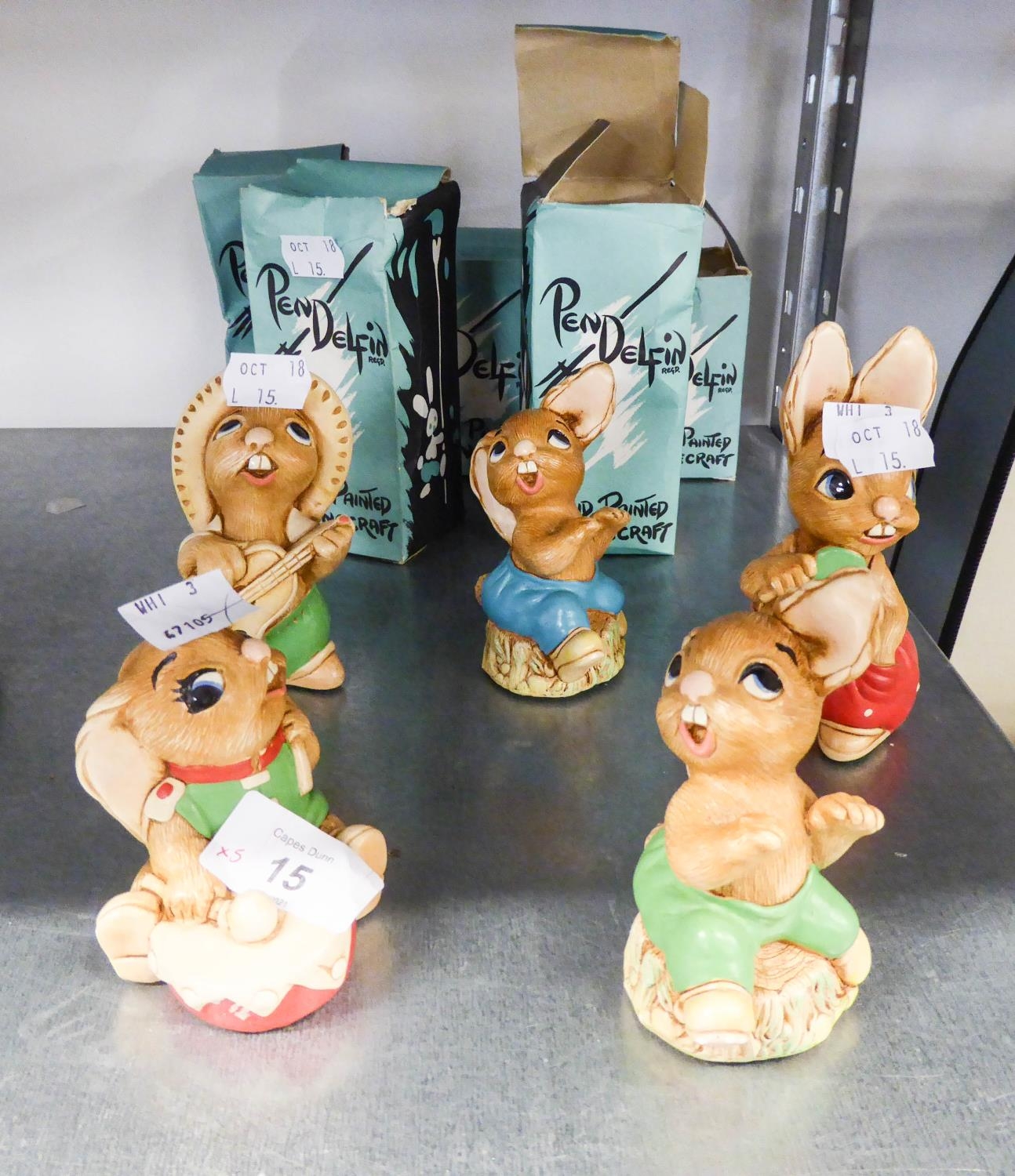 FIVE BOXED PENDELFIN RABBIT FIGURES (5)