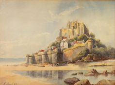LOUIS R LOUGE (late 19th Century) WATERCOLOUR DRAWING Chateau Mont Saint Michel Signed and dated (