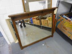 AN OAK FRAMED TABLE TOP OBLONG MIRROR, ON PLATFORM BASE, 2?3? WIDE