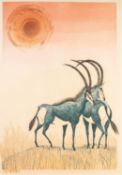 POST-WAR ETCHING WITH AQUATINT PRINTED IN COLOUR Sable Antelope Indistinctly signed in pencil and