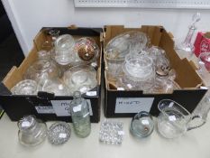 MIXED LOT OF GLASS, to include: DISHES, BOWLS, SMALL VASES, JARS AND COVERS, OVAL DRESSING TABLE