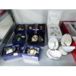 SIX BOXED MODERN REPRODUCTIONS OF FABERGE ENAMELLED EGGS, four with certificates, ANOTHER, BOXED,