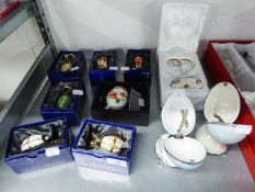 SIX BOXED MODERN REPRODUCTIONS OF FABERGE ENAMELLED EGGS, four with certificates, ANOTHER, BOXED,